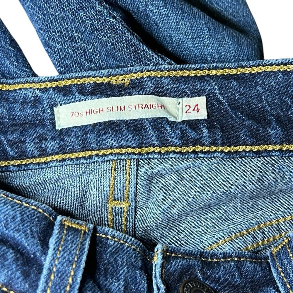 Levis Jeans Womens 24 (24x31) Blue Premium 70s High Rise Slim Straight Dark Wash - Picture 3 of 9